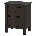 Dark Brown Solid Wood Two Drawer Nightstand