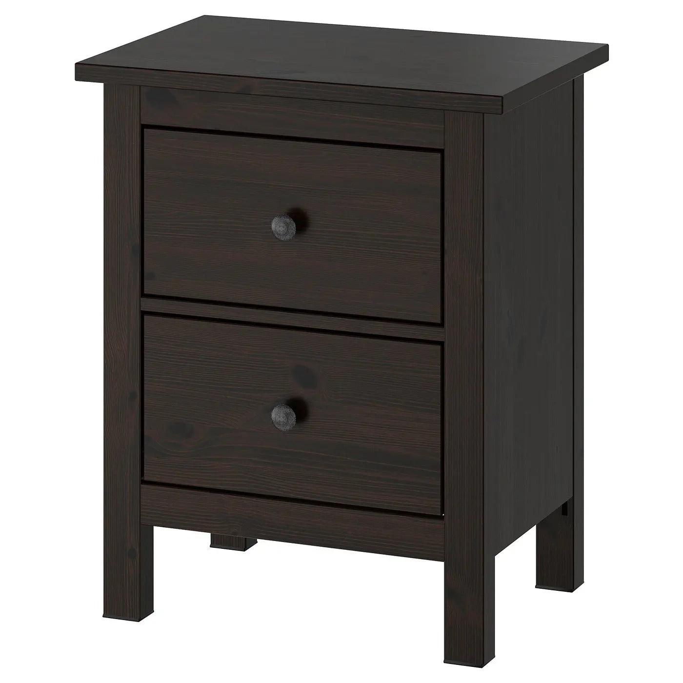Dark Brown Solid Wood Two Drawer Nightstand