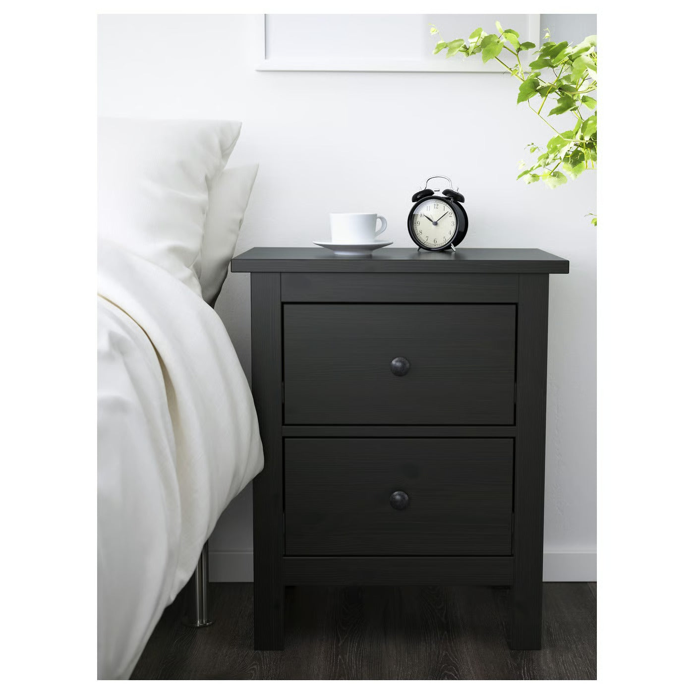 Dark Brown Solid Wood Two Drawer Nightstand