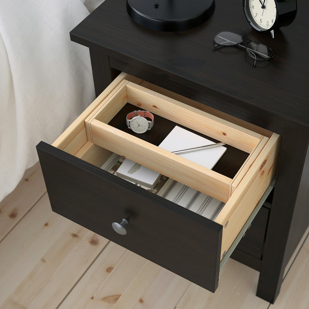 Dark Brown Solid Wood Two Drawer Nightstand