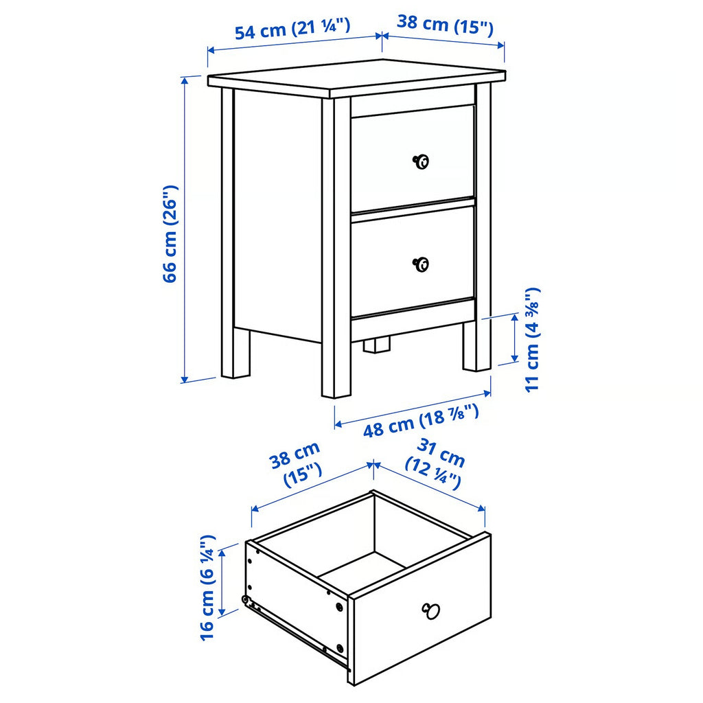 Dark Brown Solid Wood Two Drawer Nightstand