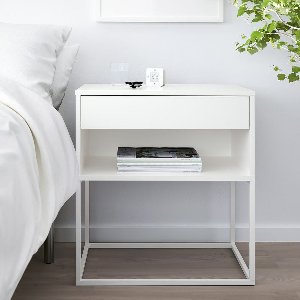 Minimalist White Side Cabinet with Single Drawer