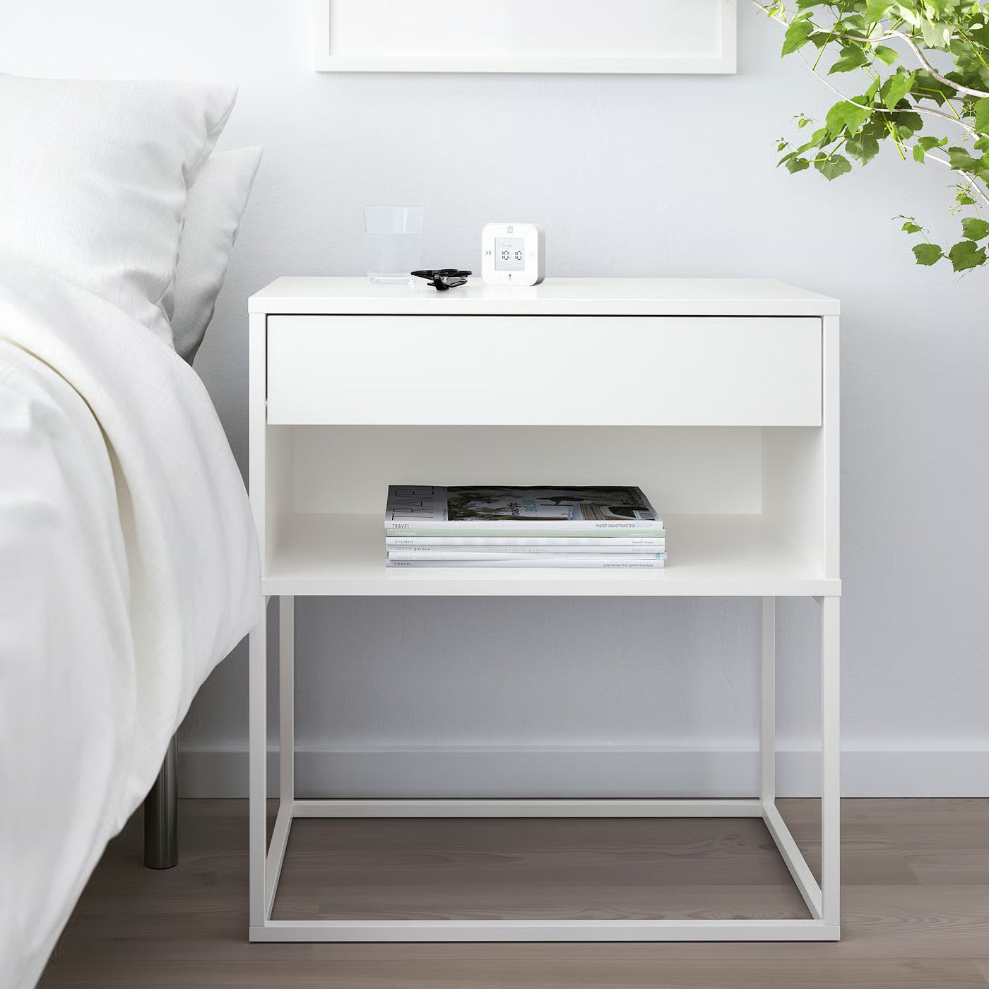 Minimalist White Side Cabinet with Single Drawer