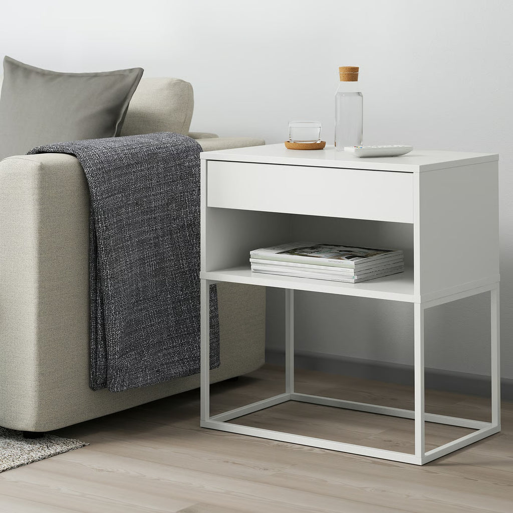 Minimalist White Side Cabinet with Single Drawer