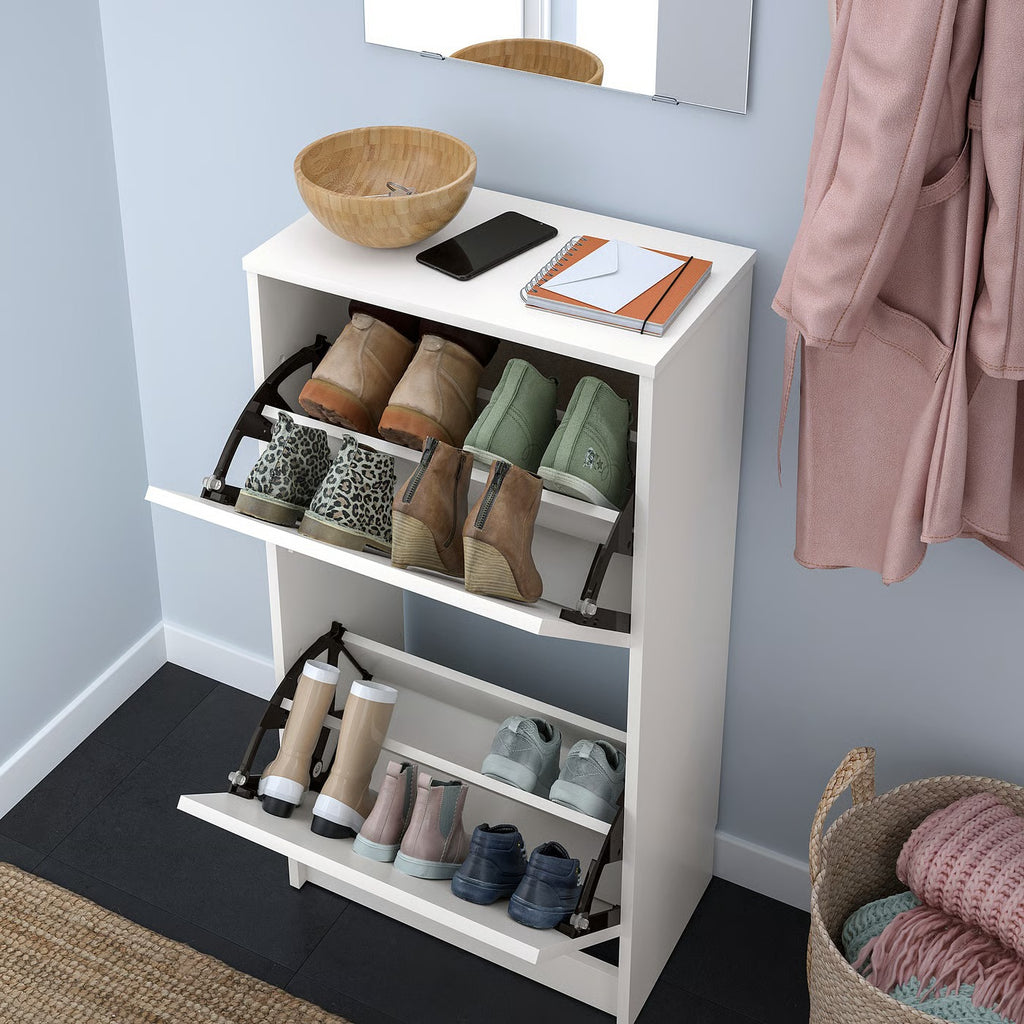 Minimalist White Two Compartment Shoe Cabinet