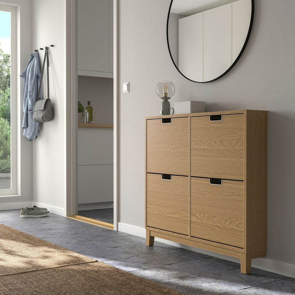 Oak Grain Effect Four Door Concealed Shoe Cabinet