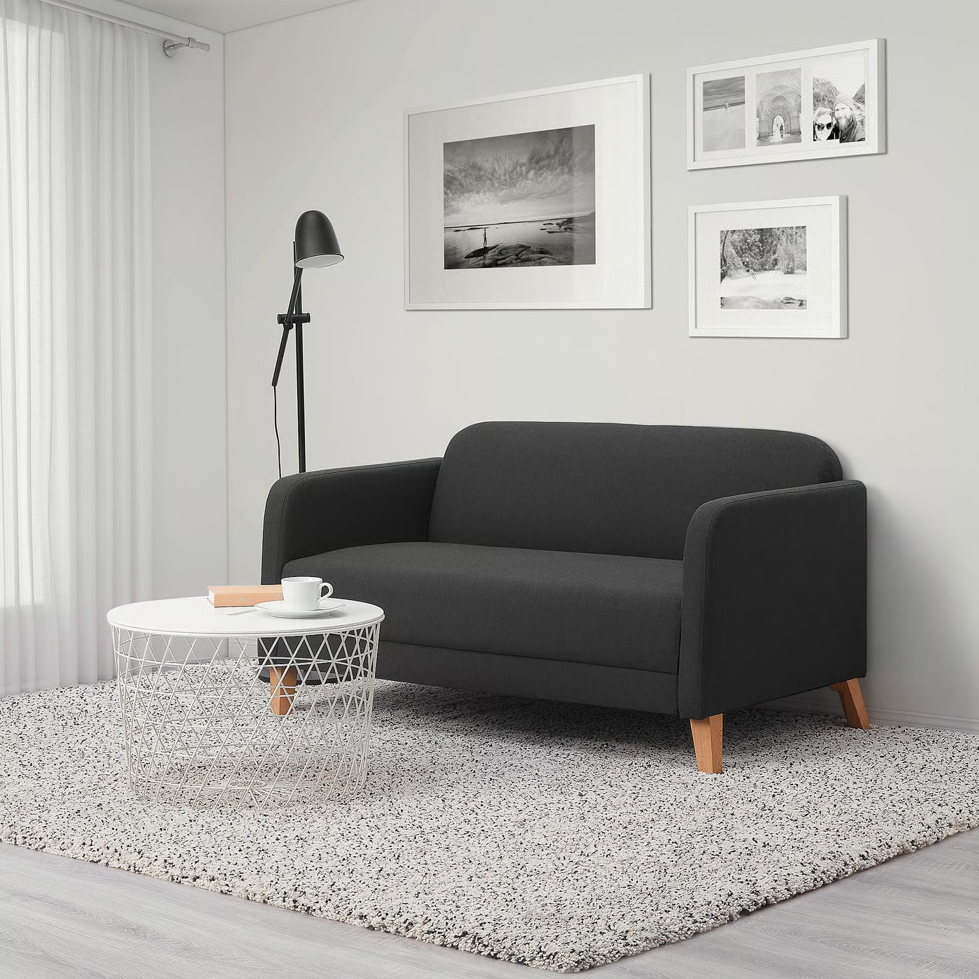 Nordic Style Dark Grey Fabric Two Seater Sofa