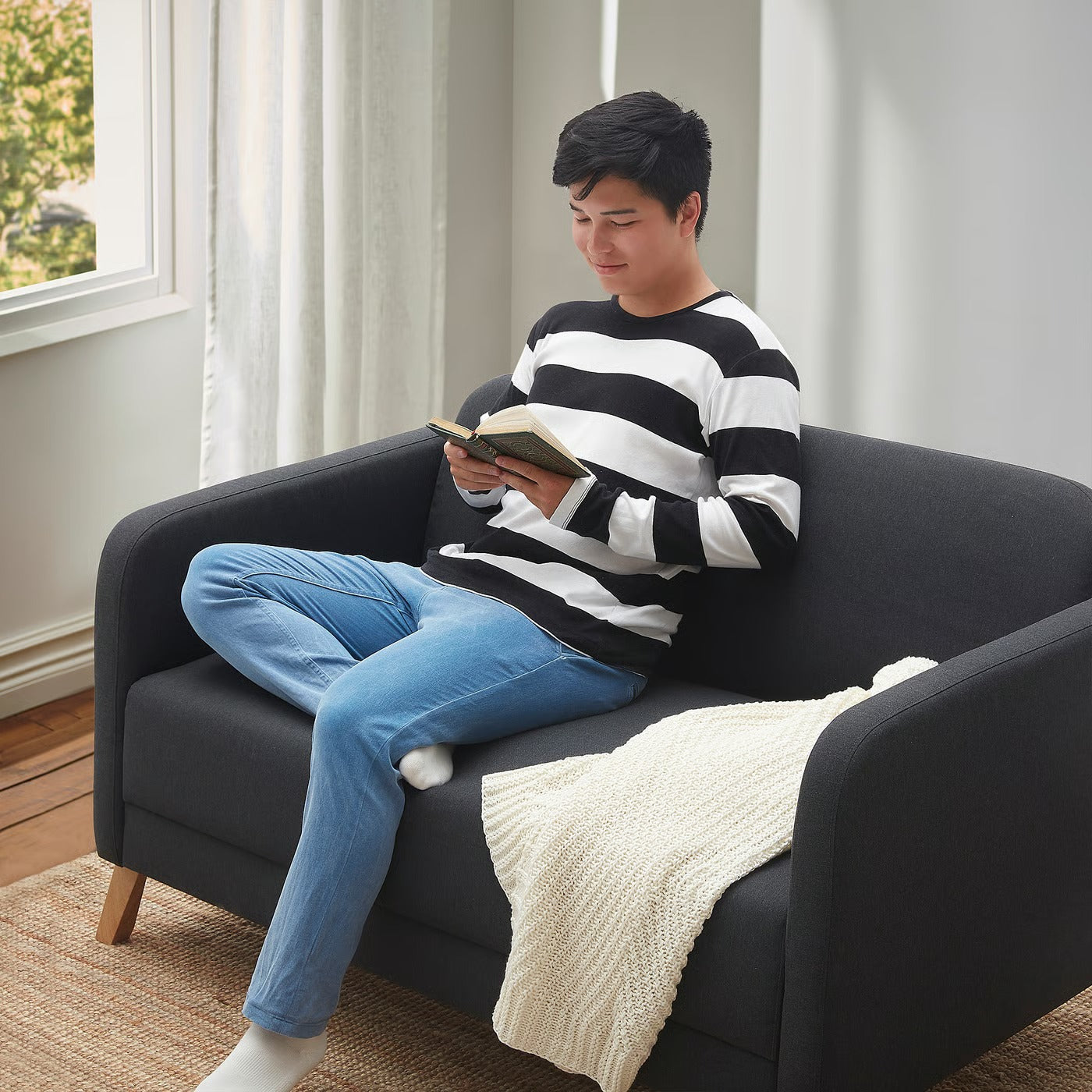 Nordic Style Dark Grey Fabric Two Seater Sofa