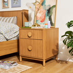 Retro Solid Rubberwood Two Drawer Nightstand
