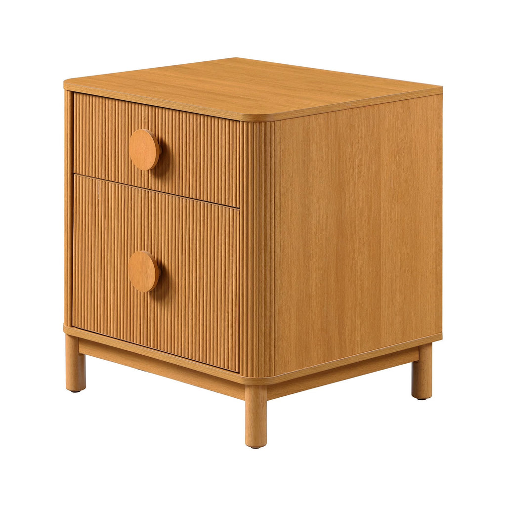Retro Solid Rubberwood Two Drawer Nightstand