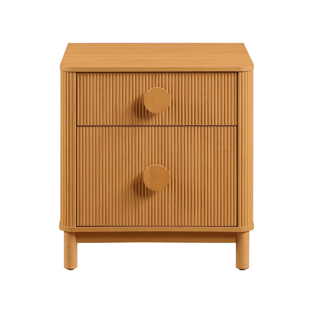 Retro Solid Rubberwood Two Drawer Nightstand