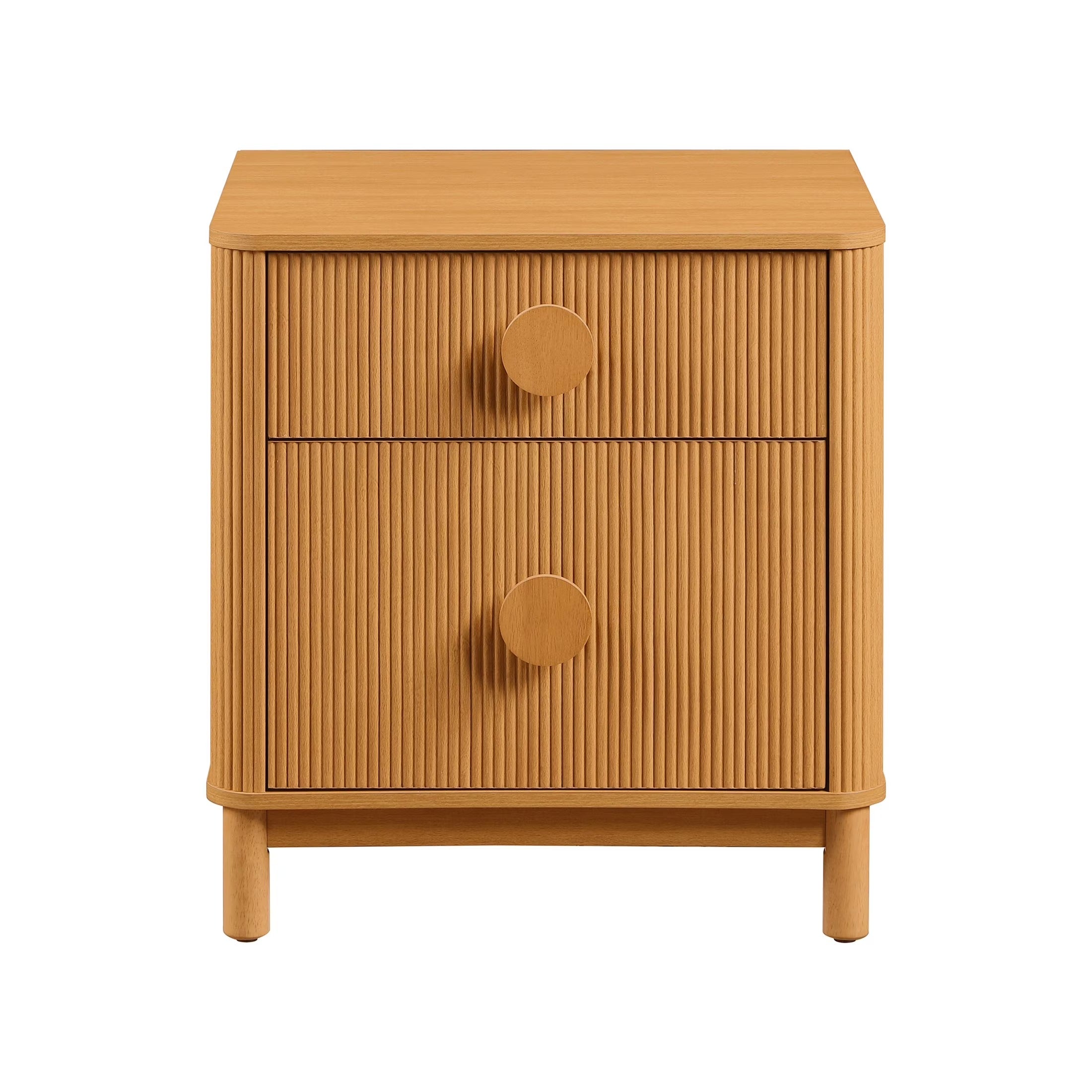 Retro Solid Rubberwood Two Drawer Nightstand