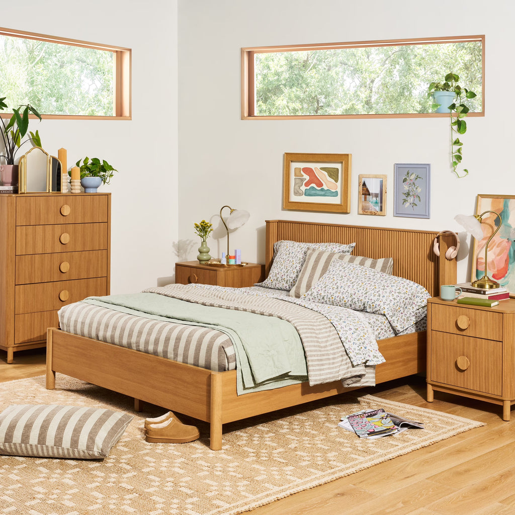 Retro Solid Rubberwood Two Drawer Nightstand