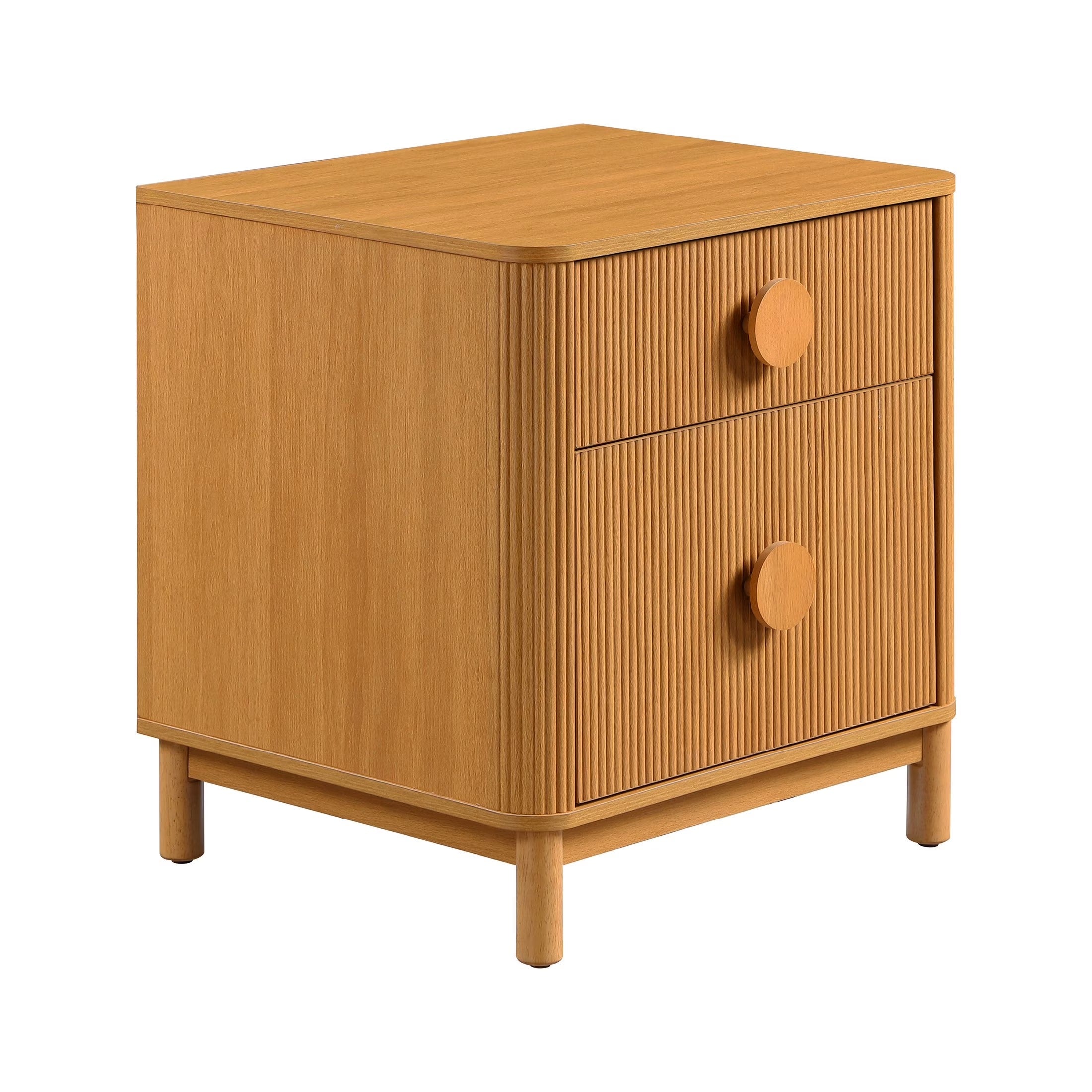 Retro Solid Rubberwood Two Drawer Nightstand
