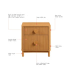 Retro Solid Rubberwood Two Drawer Nightstand
