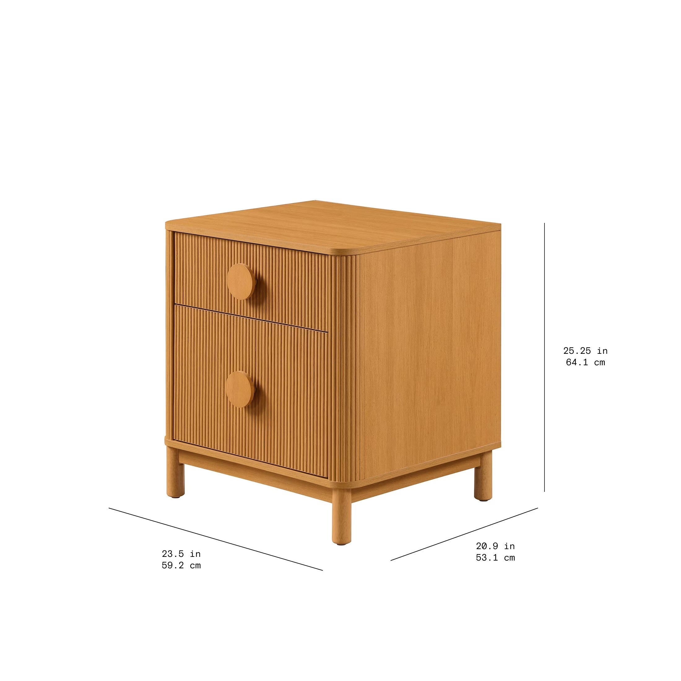 Retro Solid Rubberwood Two Drawer Nightstand