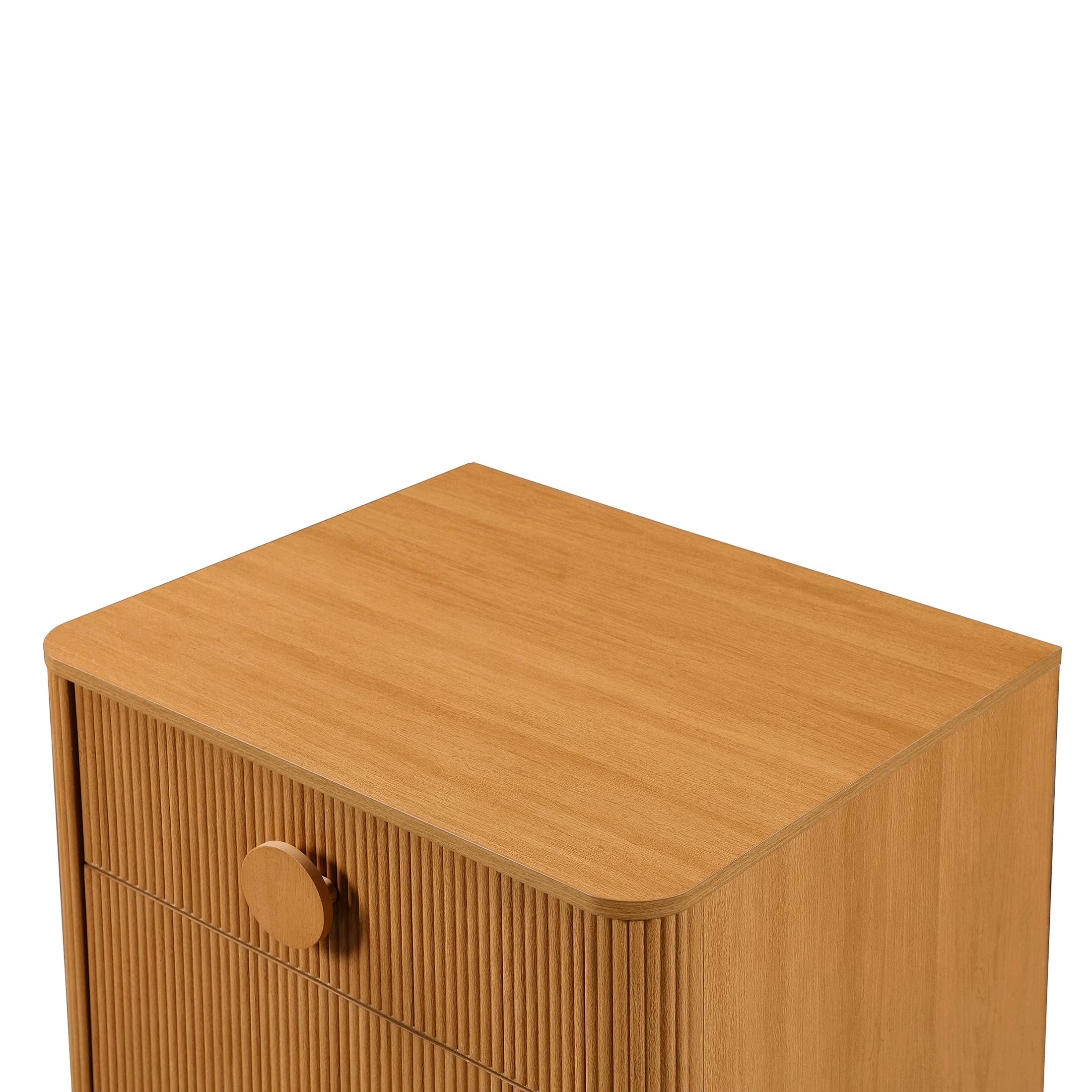 Retro Solid Rubberwood Two Drawer Nightstand