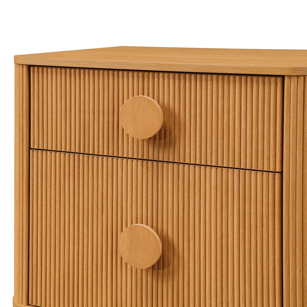 Retro Solid Rubberwood Two Drawer Nightstand